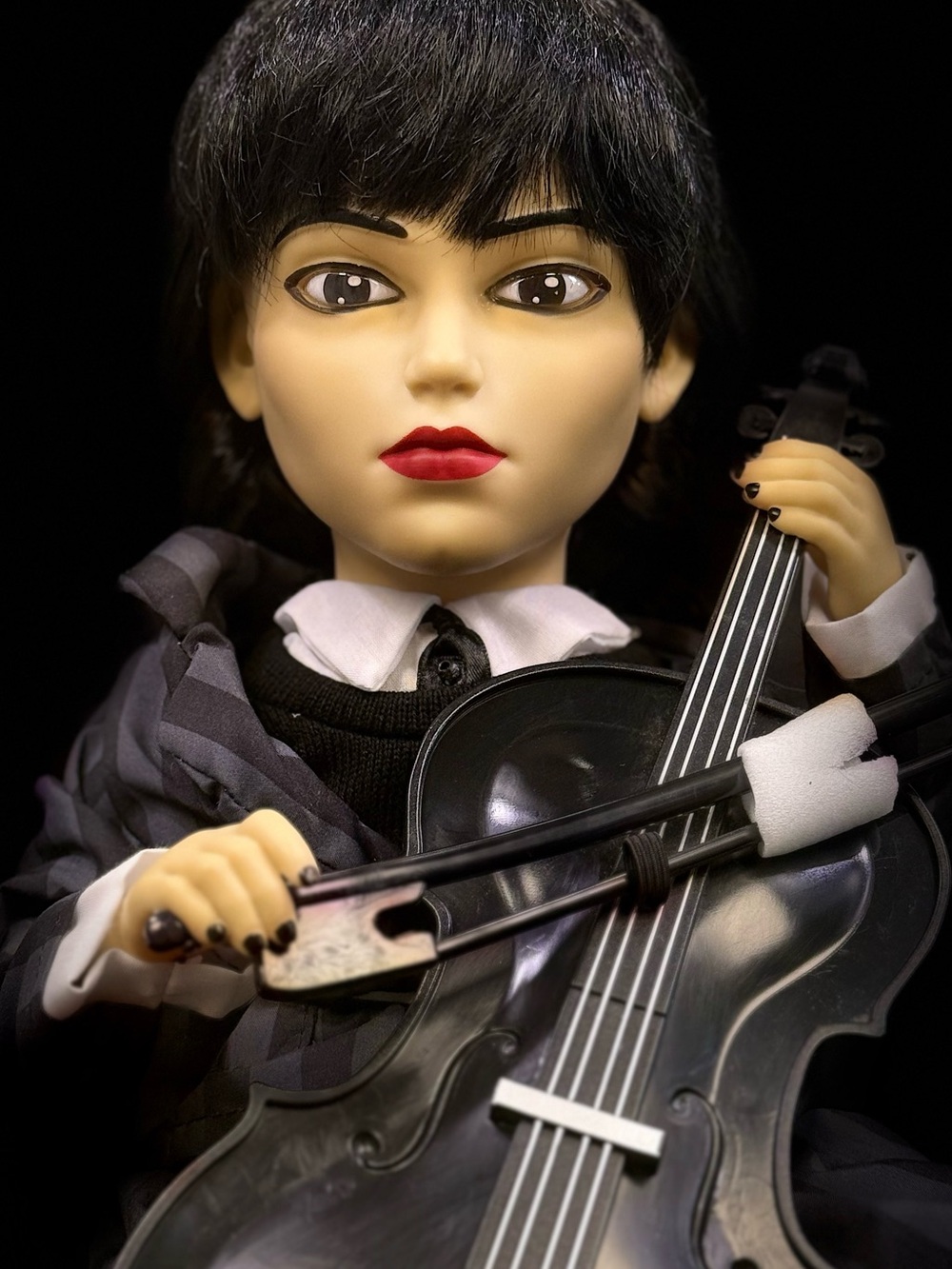 Cello Playing Wednesday 13”Animatronic Halloween Decor, Sound & Motion Activated